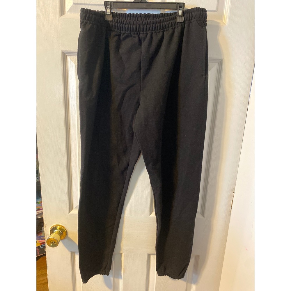 Black Fleece Jogger Sweatpants Elastic Waist and Cuffs Mens Large